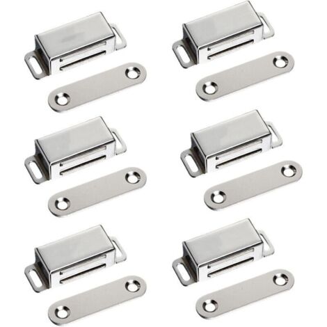 SABIR Magnétiques Meuble Aimant de Porte 10kg Puissant Acier Inoxydable Aimant de Placard Aimant Porte Placard (6 Pièces)(vis en acier inoxydable)
