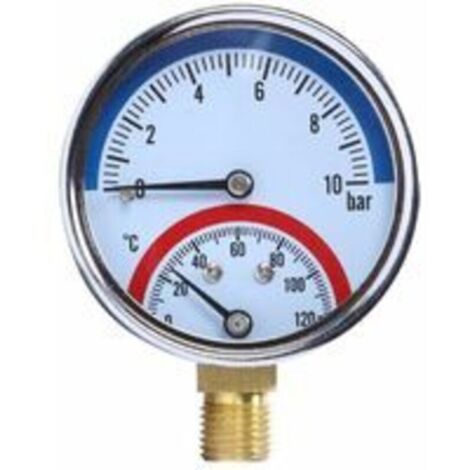 SABIR – Manomètre de température 0-10 bar – Thermomanomètre 0-120°C – Raccord G1/2' bas – Écran clair pour pression et température