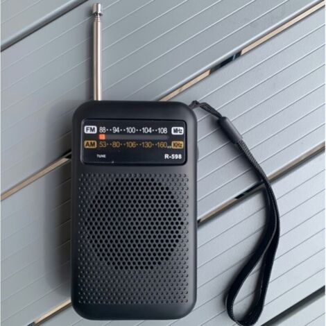 SABIR Mini radio portable AM/FM bi-bande avec haut-parleur et prise casque, alimentée par piles (2 piles AA), adaptée à une utilisation intérieure, extérieure et d'urgence.