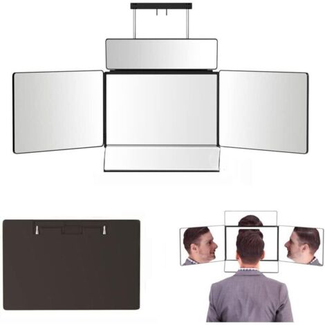 SABIR Miroir 5 Voies, Coupe-Selfie à 360 degrés, Miroir Portable tri-pli réglable et Pliable avec Crochet hautement rétractable pour la Coupe, la Coloration, Le Rasage et Le Maquillage noir avec Lumi