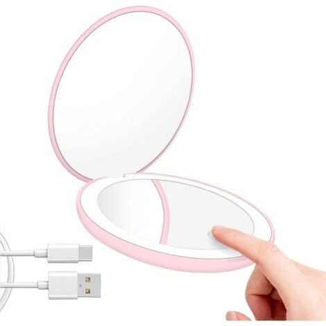 SABIR Miroir de Poche, Miroir Grossissant avec Lumière, Miroir de Poche de Voyage Grossissement 1x/10x, Miroir Compact Grossissant Réglable à Gradation, Miroir de Maquillage, Petit Miroir pour Sac à