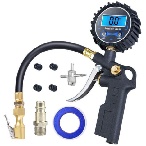 SABIR Numérique Manomètre Pression Pneu, Haute Précis Multifonctionnel, écran LCD Jauges de Pression des pneus 220 PSI Manomètre, Pistolet de Gonflage avec Accessoires pour Voiture Moto Vélo SUV