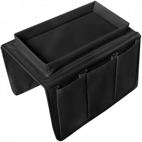 SABIR Organiseur d'accoudoir de canapé avec plateau porte-gobelet, support de rangement pour télécommande TV, téléphone portable, tablette, magazines, livres