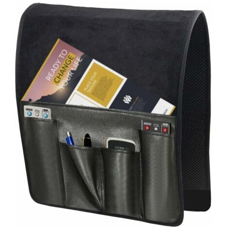 SABIR Organiseur d'accoudoir pour canapé, sac de rangement imperméable pour téléphone, magazine TV à distance (Noir，9034cm)——