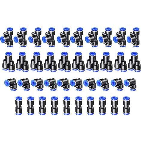 SABIR Pack de 40 raccords pneumatiques 4mm – Raccords en té, coude, Y et droit – Résistants à haute pression – Pour tubes PU/Nylon/PE - 40PCS