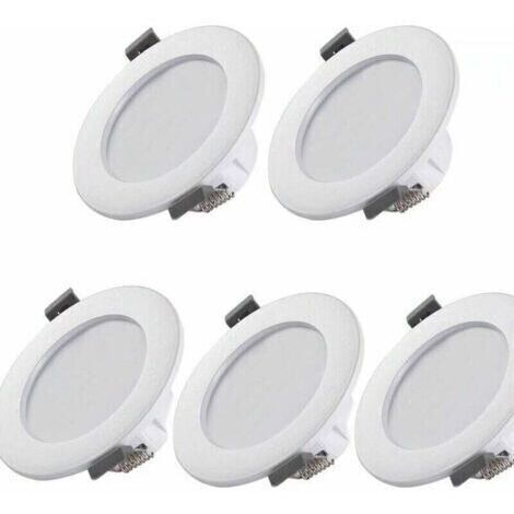 SABIR Pack de 5 spots LED encastrables salle de bain IP44 ultra-plat 35mm Blanc neutre 4000K 460Lm Installation facile sur 230V
