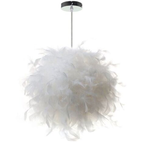 SABIR Pack de pendentif plume blanche 30cm lustre suspension abat-jour E27 plafonnier pour chambre salon salle à manger décor