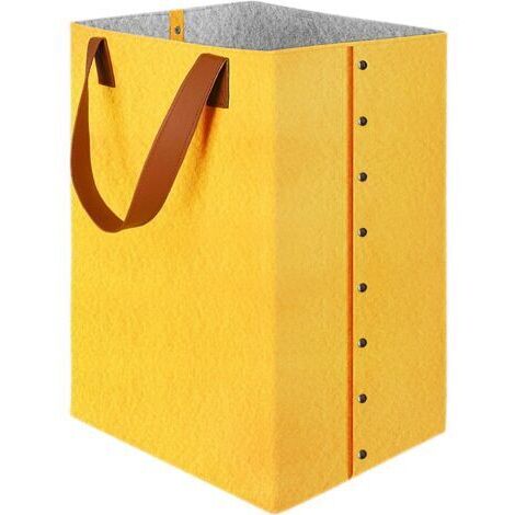SABIR Panier à Linge, Corbeille a Linge avec Poignées, 72L Grand Bac de Rangement en Feutre, Pliable Sac à Linge, Organisation Polyvalent, Panier a Linge Sale - Jaune (30 x 40 x 60 cm)