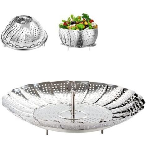 SABIR Panier Vapeur Inox, 9'' Cuit Vapeur Inoxydable pour Autocuiseur, Panier pour Cuire à la Vapeur, Fleur Marguerite Cuisson Vapeur, Pliable Vegetable Steamer Accessoire