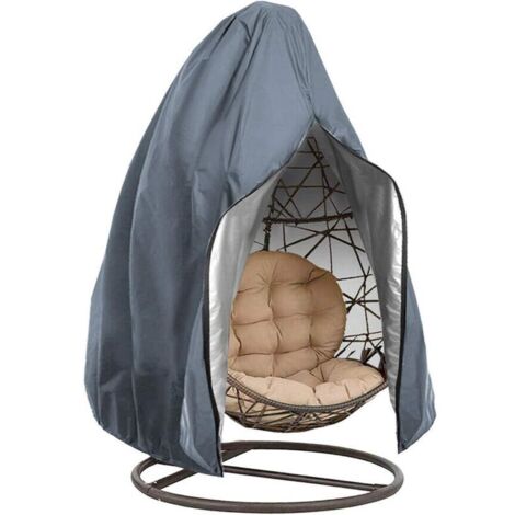 SABIR Patio Hanging Egg Chair Cover with Zipper, Waterproof Anti-Dust - Garden Furniture Cover- for Outdoor Wicker Swing Chair (190cmx115cm，gris)