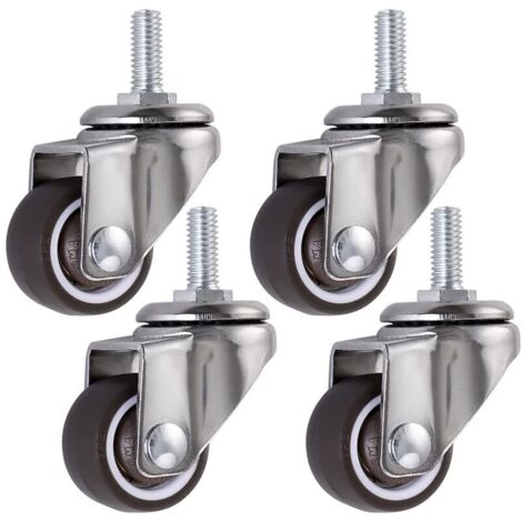 SABIR Pcs Roue pivotante, roulettes pour meubles à tige 25mm en M6 × 15, roulettes pivotantes en caoutchouc, pourchariots, chariot, lit bébé, meuble, table, capacité de chargement 15kg par roue