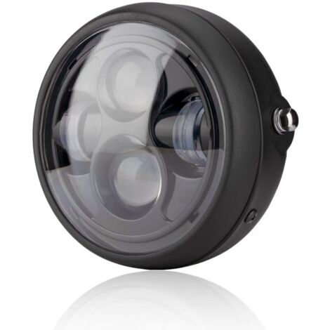 SABIR Phare Led Moto Rond, 16.5 cm Avant Universel Blanc Lampe Frontale-Noir