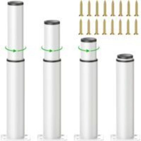 SABIR Pièces Pieds de Meubles Réglables, 18cm Pied Cuisine Réglables, Hauteur Réglable est de 0 à 120 mm, Ronds Métal Acier Inoxydable Canapé Jambe Table Pieds, Pieds d'armoire avec des Vis,Blanc