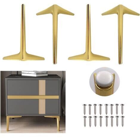 SABIR Pieds de meubles en métal,Pieds de meubles triangulaires Pieds de table DIY Pieds de canapé en métal de style moderne, adaptés pour canapé, armoire, lit, table, chaise, lot de 4  (or 18 cm)