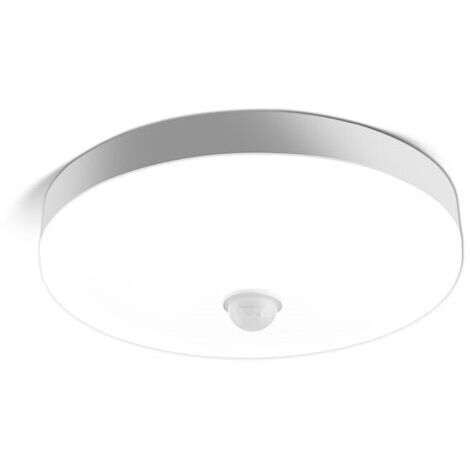 SABIR Plafonnier-1 Pièce Plafonnier LED Detecteur de Mouvement et Luminosité Crépusculaire 8W  6000K Blanc Froid IP56 Étanche Rond Lampe Plafond LED pour Exterieur Intérieur Ø13CM [Classe énergétique 