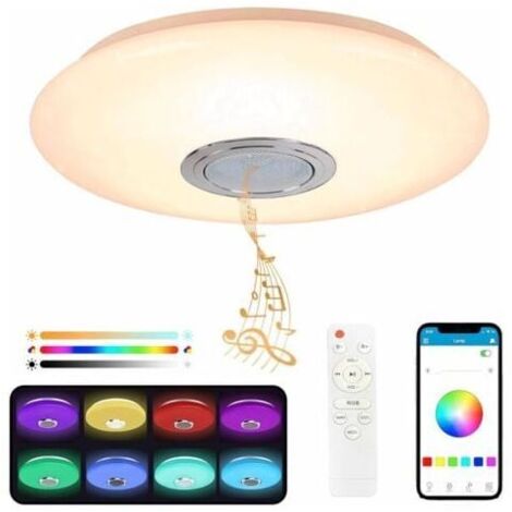 SABIR Plafonnier Led 36W avec Haut-parleur Bluetooth, Luminaire Plafonnier à Changement de Couleur, Télécommande et Application Mobile, 3600LM, 3000-6500K, IP44, pour Chambre, Salon, salle de bain