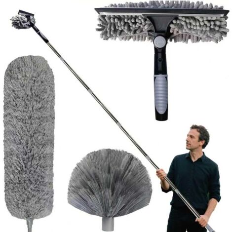 SABIR Plumeau télescopique 6 m, tête de loup télescopique avec rallonge réglable 1,5-6 m, balai araignée tête de loup, raclette à vitres, tête de plumeau ch