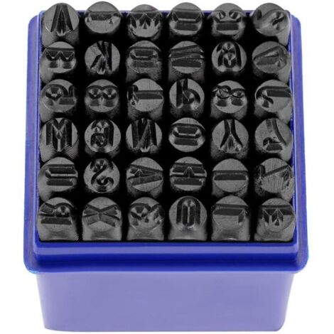 SABIR Poinçon de Lettre, Jeu de Timbres en Métal 36Pcs Poinçon de Numéro à Frapper Lettre à Frapper Lettre Alphabet A-Z et Numero 0-8 en Acier au Carbone Outil de Presse pour Perforation 1/4’’