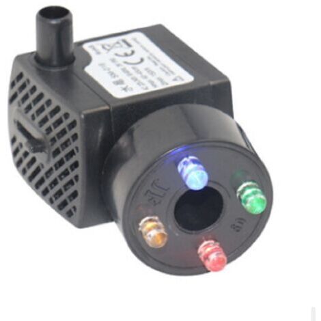 SABIR Pompe d'aquarium avec 4 lumières LED multicolores Mini pompe à eau 300 l/h résiste au brûleur sec (48 heures), pompe pour aquarium, bassin, fontaine, jardin, pas de bruit, câble 1,5 m