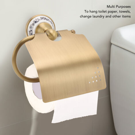 SABIR Porte-papier toilette en métal vintage, serviette avec décoration en porcelaine, mural de salle de bain