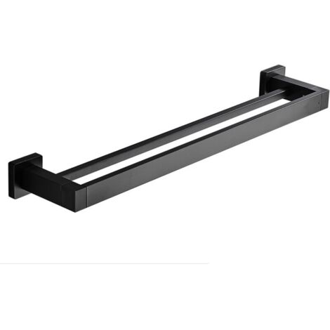 SABIR Porte Serviette Double Salle de Bain, Noir Barre Porte Serviette Mural Adhesif, Porte Essuie Salle de Bain sans Percage en Acier Inoxydable Porte Torchon Cuisine Support de Serviettes, 40cm
