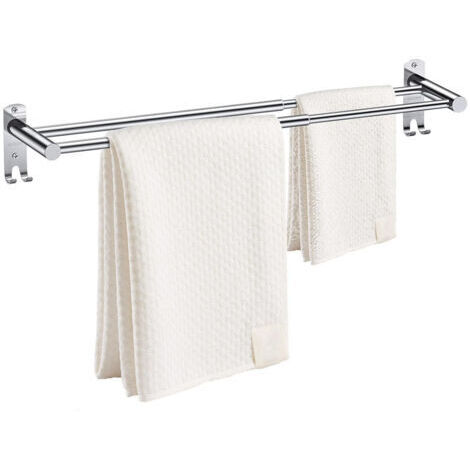 SABIR Porte-serviette rétractable 50-90 cm en acier inoxydable Double barre murale réglable Installation sans trou possible Pour salle de bain et cuisine
