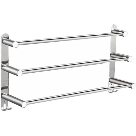 SABIR Porte Serviette Salle de Bain - Porte Serviette Extensible 43-75 cm - Porte Serviette Murale Acier Inoxydable sans Forage et Forage 2 méthodes d'installation