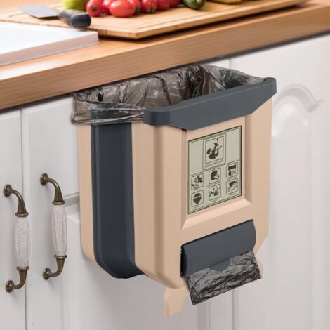 SABIR Poubelle de cuisine Poubelle suspendue pour voiture Home Office, Poubelle murale 9L (Marron) - 1pc