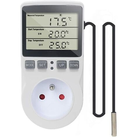SABIR Prise Thermostat Regulateur de Temperature Numerique 220V Chauffage Refroidissement avec Sonde, LCD Prise Contrôleur de Température pour Frigo Incubateur Serre Ventilateur-JUSCH