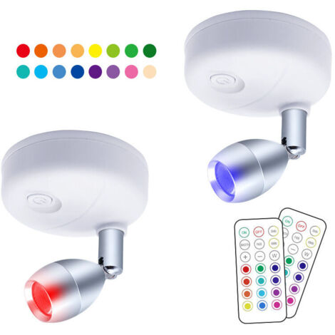 SABIR Projecteur LED sans fil à piles avec télécommande, éclairage de jeu de fléchettes Lampe d'accent pour éclairage de photos rotatives pour escalier de cuisine de peinture miroir,2 pièces, blanche,