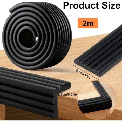 SABIR Protection Coin de Table Bébé, Protection des Bords pour Meubles, 200cm x 80mm x 8mm W-Forme Universel Rouleau en Mousse, Protections Angle Table Bebe, Kit de Sécurité pour Bébé Enfants, Noir