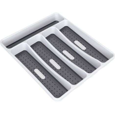 SABIR Range-Couverts pour tiroir, 5 Compartiments Organisateur de tiroir, Plastique sans BPA Range-Couverts pour Cuisine, Salle de Bain, Bureau, HxLxP: 4,7x32,2x28,4cm, Blanc
