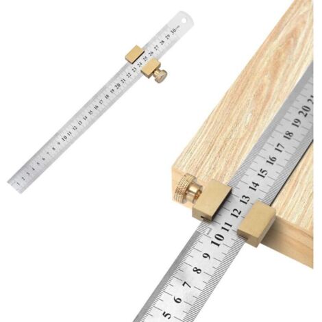 SABIR Règle de positionnementBloc Bois Ligne localisateur règle Fixe en Acier Carpenter Scriber trusquin Outil avec Système Métrique et Impérial 30cm 12 pouces