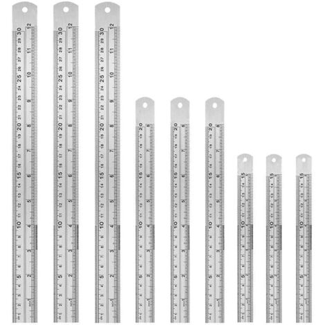 SABIR Règles en Acier Inoxydable 9 Pcs Règle Métrique en Acier pour Conception Dessin Mesure, Règle Métrique en Acier Inoxydable Adopte le Système Métrique et Impérial Règle en Métal a 3 Tailles 15 20