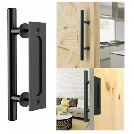 SABIR Rétro Poignée de Porte Coulissante Noir Aluminium Tirer et Rincer la Sets de poignées pour Porte Coulissante en Bois, 30cm