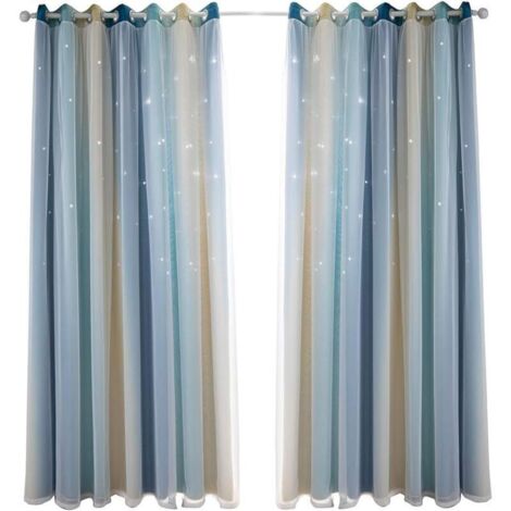 SABIR Rideau occultant pour chambre à coucher, rideau anti-bruit, isolation thermique, rideaux opaques avec motif (53"W x 83"H (134 x 210cm), Bleu)