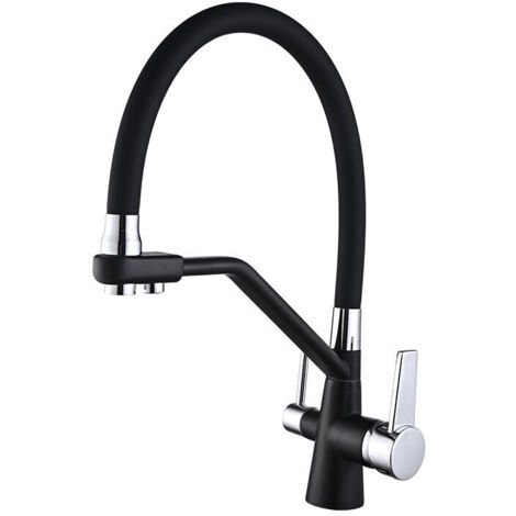 SABIR Robinet De Cuisine Avec Douchette Extractible, Mitigeur De Cuisine Pour Filtre À Eau, 3 En 1 Mitigeur Évier Cuisine (Noir)