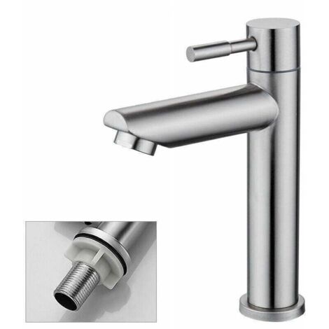 SABIR Robinet Salle Bain Eau Froide Uniquement Robinet Lavabo Surface Chromé en Cuivre Durable Robinetterie Lave Mains Cartouche Mousseur Démontable Pratique pour Nettoyer ou Remplacer..