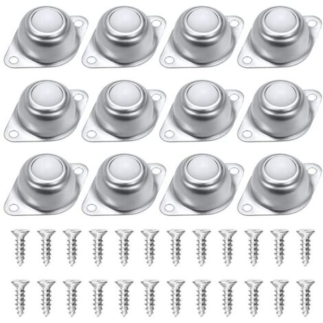 SABIR Roulettes à Billes pour Meubles,Lot de 12 Transfert à Billes,Rouleaux à Billes en Nylon et en Acier Inoxydable,Avec 24 vis,pour Chariot à Bagages Coulissant, Meubles, Fauteuil Roulant Livré