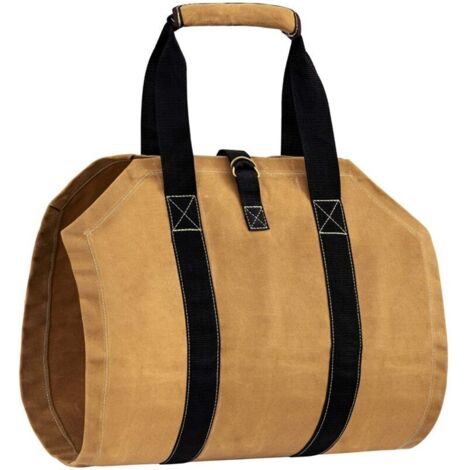 SABIR Sac de transport de bûches en toile cirée durable, accessoires de cheminée extra large avec poignées pour le camping De La Direction Sac De Bois De Chauffage et Log Tote pour Cheminées 1 pièce