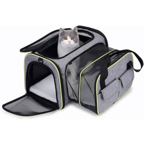 SABIR Sac Transport Chat Chien, Sac de Transport Extensible pour Chat Chien et Autres Animaux de Compagnie, Souple et Pliable avec Tapis en Laine pour Voyage en Avion/Voiture/Train 514329cm