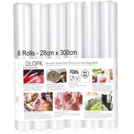 SABIR Sacs sous Vide Pack de 6 Packs 28cm x 300cm Compatible avec n'importea quelle scelleuse sous vide pour la maison
