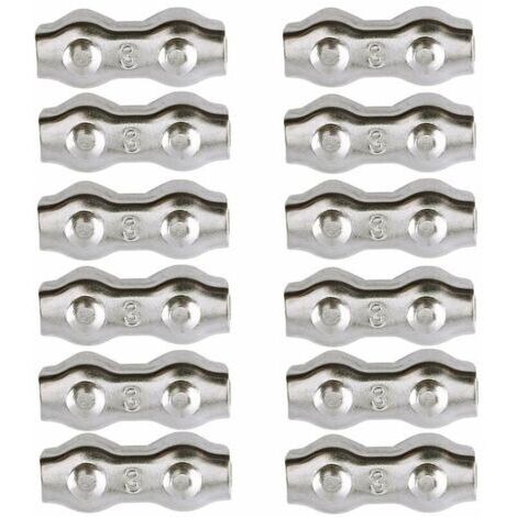 SABIR Serre-câble , Serre Cable Acier 3mm 12 Pièces Serre Câbles Duplex Pince de Câble Acier inoxydable 304 D'agrafe de Câble,Câble Poignées pour 2mm Câble Métalliques Pince À Câble Corde à Linge,AAFG