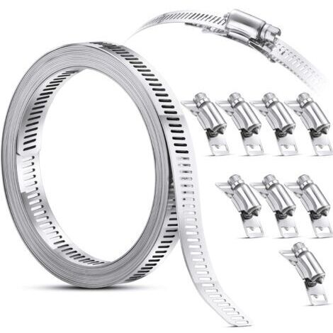 SABIR Serre-joints à tuyaux Collier de Serrage Collier à Vis sans Fin en Acier, Sangle Collier de Serrage avec Attaches, Pinces en Acier Inoxydable 304 Collier de Serrage de Tuyau Réglable à Vis (9 Pi