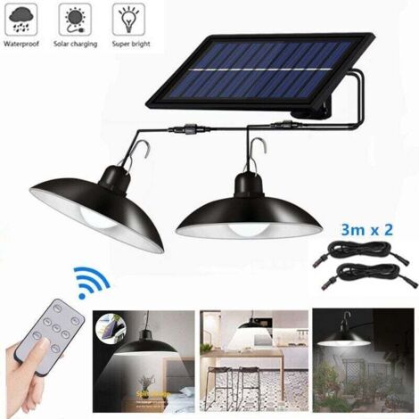 SABIR Solaire lampes Lustre solaire avec télécommande étanche 2 têtes câble 3 m --lumière blanche