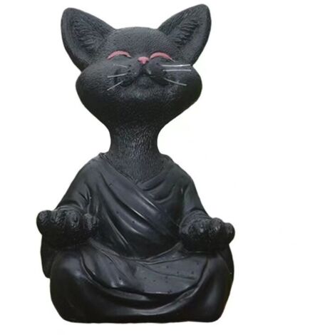 SABIR Statue de méditation Statue de chat Zen Yoga Décoration Figure Résine Méditation Yoga Décoration Feng Shui Ornement Sculpture Collection Artisanat Pelouse Jardin Décoration   (Petit Noir)