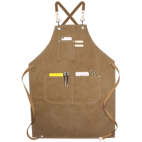 SABIR Tablier de Travail Hommes/Femme,Outil Tablier de Cuisine Sangle Ajustable Toile avec 3 Poches, Tablier d'Atelier de Menuiserie pour Barbeque Baker Menuiserie Tatoueur Barber Barman Peintre - Mar