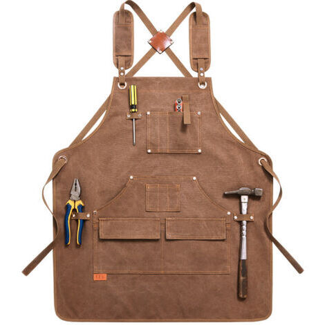 SABIR Tablier en toile super épais, multifonction, poche, cuisine, manucure, nettoyage, uniforme, travail du bois, mécanicien, ferme, ranch, tablier de protection