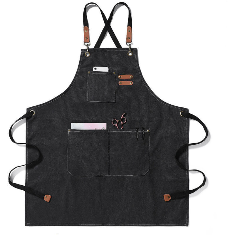 SABIR Tablier Unisexe Cowboy Café Boutique Barbier Restaurant Vêtements Travail Hommes Femmes Peinture Tablier Travail Cuisine ,(Color : Black, Size