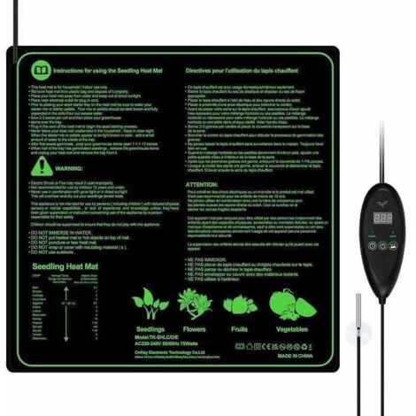 SABIR Tapis Chauffant Adjustable avec Contrôleur de Thermostat Serres Chauffantes Hydroponique Imperméable,50.8cm x 50.8 cm..